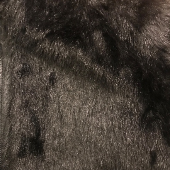 Vintage 90s Manart Reversible Black Leather Coat Black Faux Fur Coat Zip Up XL - Picture 3 of 16